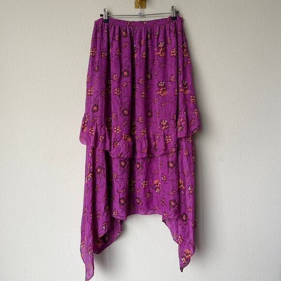 Ulla Johnson Torri Magenta Floral Silk Handkerchief Skirt Size 8 - Picture 3 of 6